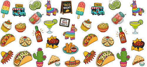  Taco Mexican Fiesta Food UV DTF Cup Wrap for 16oz Libbey Can KA-18276