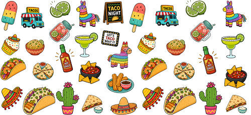  Taco Mexican Fiesta Food UV DTF Cup Wrap for 16oz Libbey Can KA-18276