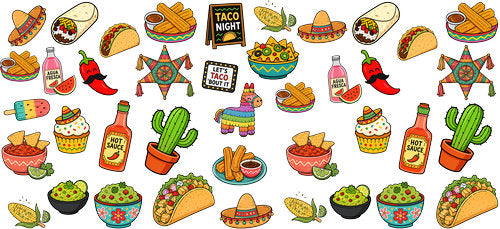  Taco Mexican Fiesta Food UV DTF Cup Wrap for 16oz Libbey Can KA-18277
