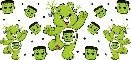 Cute Halloween Frankenstein Bear UV DTF Cup Wrap for 16oz Libbey Can KA-18281
