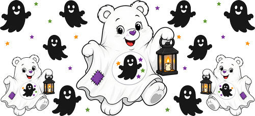 Cute Halloween Ghost Bear UV DTF Cup Wrap for 16oz Libbey Can KA-18282