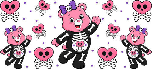 Cute Halloween Skeleton Bear UV DTF Cup Wrap for 16oz Libbey Can KA-18285