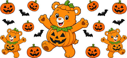 Cute Halloween Pumpkin Bear UV DTF Cup Wrap for 16oz Libbey Can KA-18286