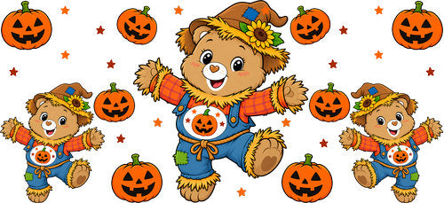 Cute Halloween Scarecrow Bear UV DTF Cup Wrap for 16oz Libbey Can KA-18288