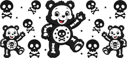 Cute Halloween Bear Skeleton Panda UV DTF Cup Wrap for 16oz Libbey Can KA-18289