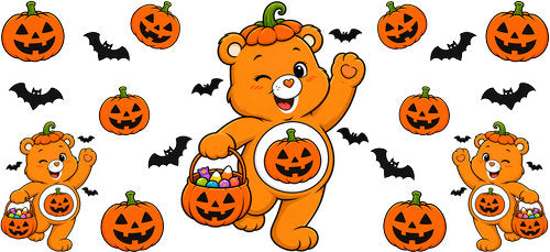 Cute Halloween Pumpkin Bear UV DTF Cup Wrap for 16oz Libbey Can KA-18291