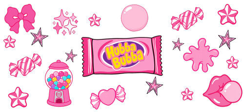 Pink Bubble Gum Candy Retro UV DTF Cup Wrap for 16oz Libbey Can KA-18298