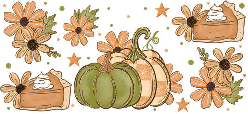 Fall Pumpkin Pie and Floral UV DTF Cup Wrap for 16oz Libbey Can KA-18300