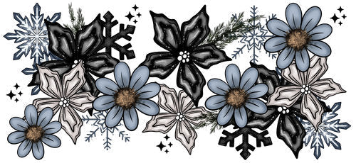 Winter Blue Floral Snowflake UV DTF Cup Wrap for 16oz Libbey Can KA-18301