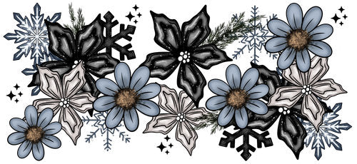 Winter Blue Floral Snowflake UV DTF Cup Wrap for 16oz Libbey Can KA-18301