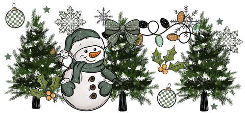 Christmas Snowman Pine Tree UV DTF Cup Wrap for 16oz Libbey Can KA-18302