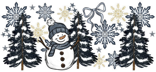 Winter Snowman Pine Tree Snowflake UV DTF Cup Wrap for 16oz Libbey Can KA-18303