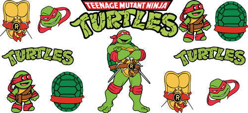 Green Cartoon Turtle Characters UV DTF Cup Wrap for 16oz Libbey Can KA-18310