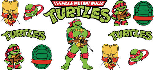 Green Cartoon Turtle Characters UV DTF Cup Wrap for 16oz Libbey Can KA-18310