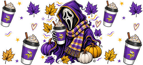 Halloween Hooded Horror Football UV DTF Cup Wrap for 16oz Libbey Can KA-18360