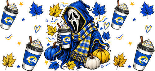 Halloween Hooded Horror Football UV DTF Cup Wrap for 16oz Libbey Can KA-18361