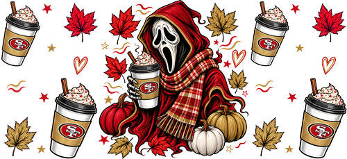Halloween Hooded Horror Football UV DTF Cup Wrap for 16oz Libbey Can KA-18362
