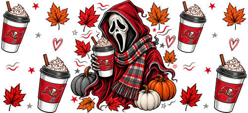 Halloween Hooded Horror Football UV DTF Cup Wrap for 16oz Libbey Can KA-18367