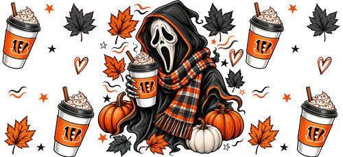 Halloween Hooded Horror Football UV DTF Cup Wrap for 16oz Libbey Can KA-18369
