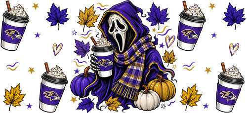 Halloween Hooded Horror Football UV DTF Cup Wrap for 16oz Libbey Can KA-18370