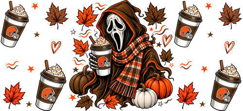 Halloween Hooded Horror Football UV DTF Cup Wrap for 16oz Libbey Can KA-18371