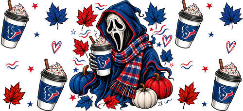 Halloween Hooded Horror Football UV DTF Cup Wrap for 16oz Libbey Can KA-18372