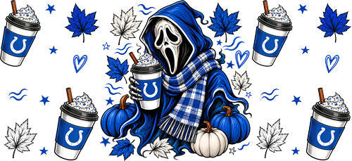 Halloween Hooded Horror Football UV DTF Cup Wrap for 16oz Libbey Can KA-18373