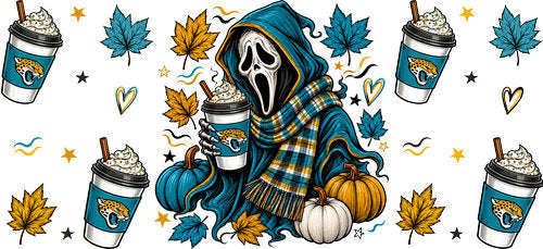 Halloween Hooded Horror Football UV DTF Cup Wrap for 16oz Libbey Can KA-18376