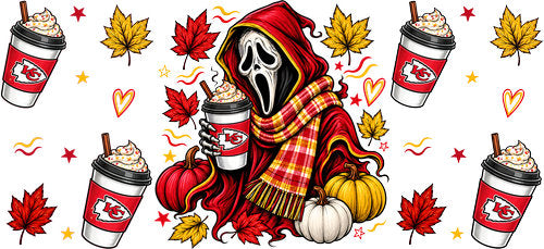Halloween Hooded Horror Football UV DTF Cup Wrap for 16oz Libbey Can KA-18379