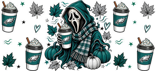 Halloween Hooded Horror Football UV DTF Cup Wrap for 16oz Libbey Can KA-18384