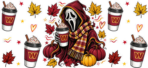 Halloween Hooded Horror Football UV DTF Cup Wrap for 16oz Libbey Can KA-18385