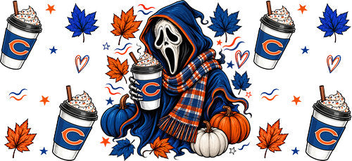 Halloween Hooded Horror Football UV DTF Cup Wrap for 16oz Libbey Can KA-18386