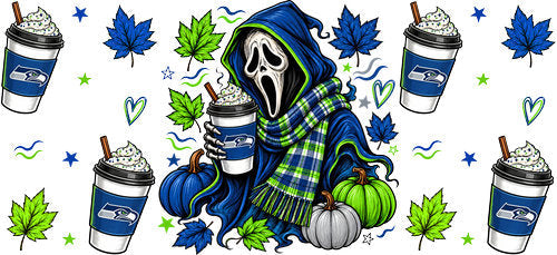 Halloween Hooded Horror Football UV DTF Cup Wrap for 16oz Libbey Can KA-18389
