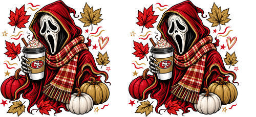 Halloween Hooded Horror Football UV DTF Cup Wrap for 16oz Libbey Can KA-18394