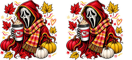 Halloween Hooded Horror Football UV DTF Cup Wrap for 16oz Libbey Can KA-18411