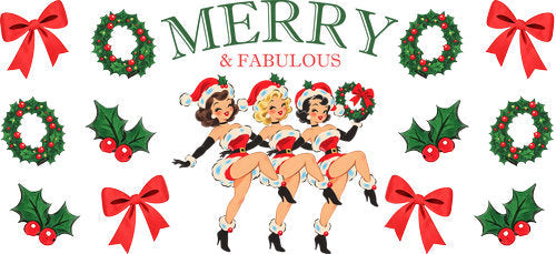 Merry & Fabulous Christmas UV DTF Cup Wrap for 16oz Libbey Can KA-18524