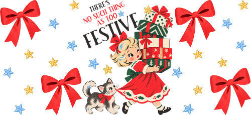 Festive Christmas Gift Girl UV DTF Cup Wrap for 16oz Libbey Can KA-18527