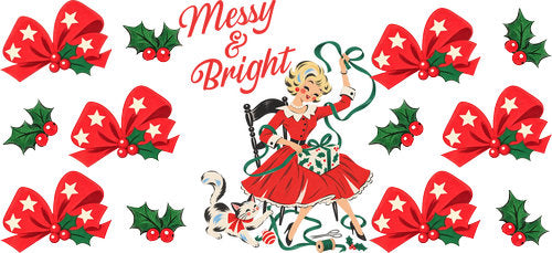 Merry & Bright Christmas Girl UV DTF Cup Wrap for 16oz Libbey Can KA-18533