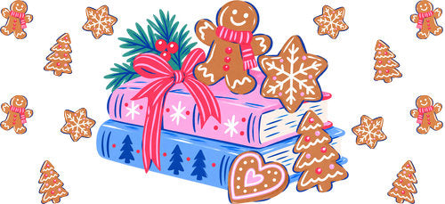 Christmas Books & Gingerbread UV DTF Cup Wrap for 16oz Libbey Can KA-18534