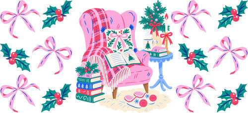 Cozy Christmas Reading Chair UV DTF Cup Wrap for 16oz Libbey Can KA-18539