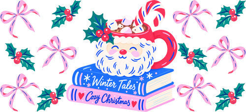Winter Tales Cozy Christmas Books UV DTF Cup Wrap for 16oz Libbey Can KA-18543