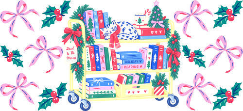 Christmas Book Cart UV DTF Cup Wrap for 16oz Libbey Can KA-18544