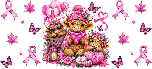 Pink Ribbon Bear Family UV DTF Cup Wrap for 16oz Libbey Can KA-18547
