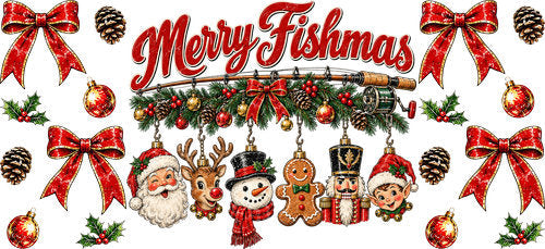 Merry Fishmas Christmas UV DTF Cup Wrap for 16oz Libbey Can KA-18563