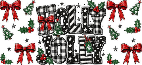 Holly Jolly Christmas UV DTF Cup Wrap for 16oz Libbey Can KA-18564