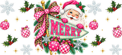 Pink Merry Christmas Santa UV DTF Cup Wrap for 16oz Libbey Can KA-18565