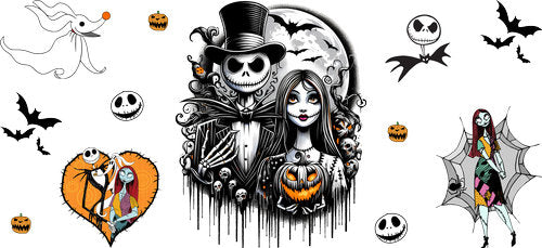 Gothic Skeleton Couple Halloween UV DTF Cup Wrap for 16oz Libbey Can KA-18570