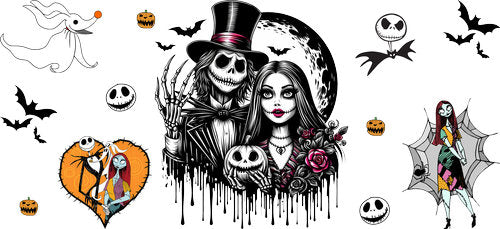 Skeleton Couple Rose Halloween UV DTF Cup Wrap for 16oz Libbey Can KA-18572