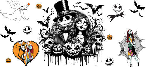 Skeleton Family Pumpkin Halloween UV DTF Cup Wrap for 16oz Libbey Can KA-18573
