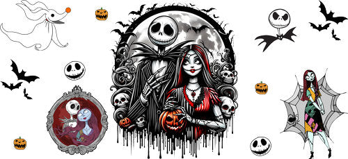 Gothic Skeleton Couple Halloween UV DTF Cup Wrap for 16oz Libbey Can KA-18574